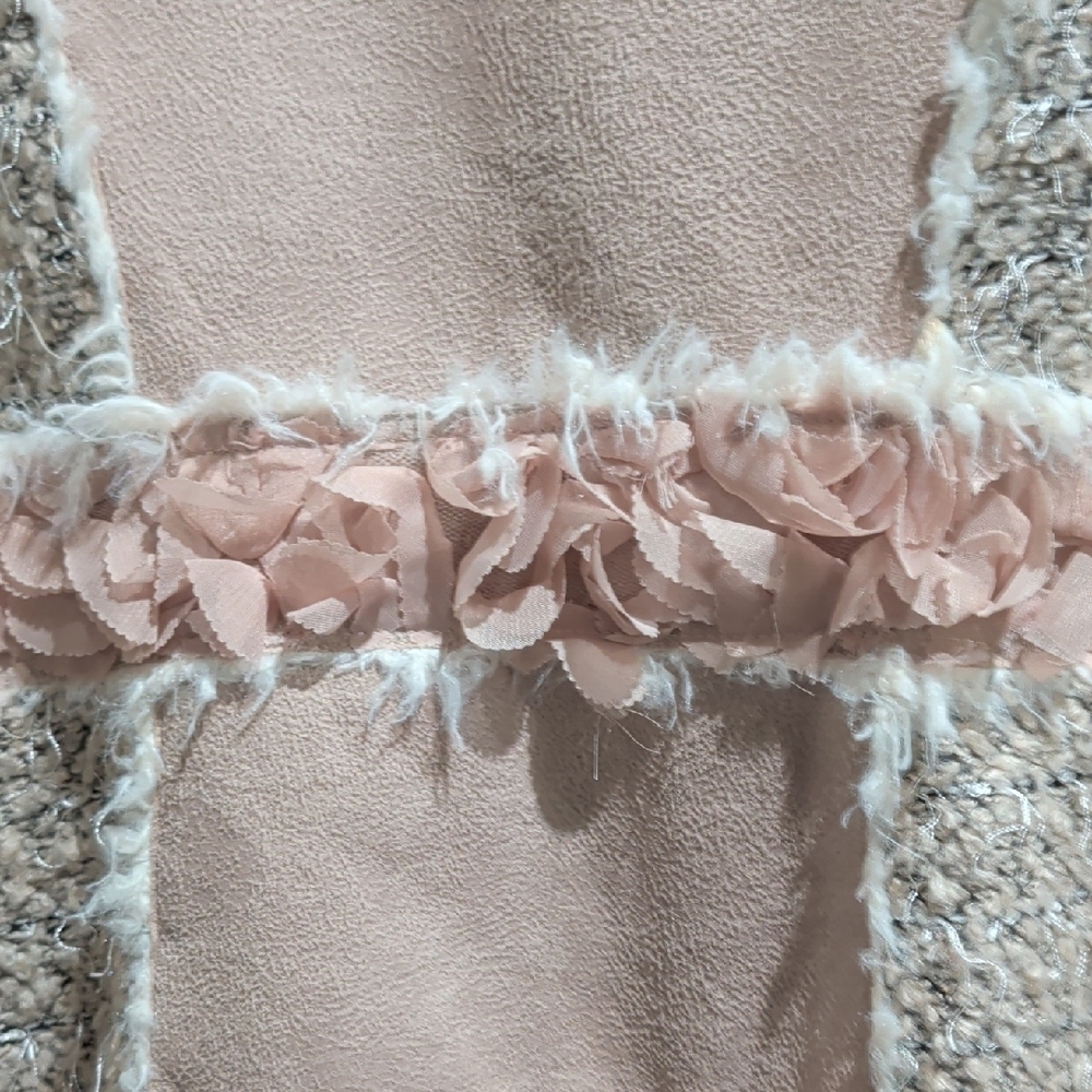 Textured Beige & Blush Ruffle Blazer with Faux Fur Trim - Picture 9 of 14
